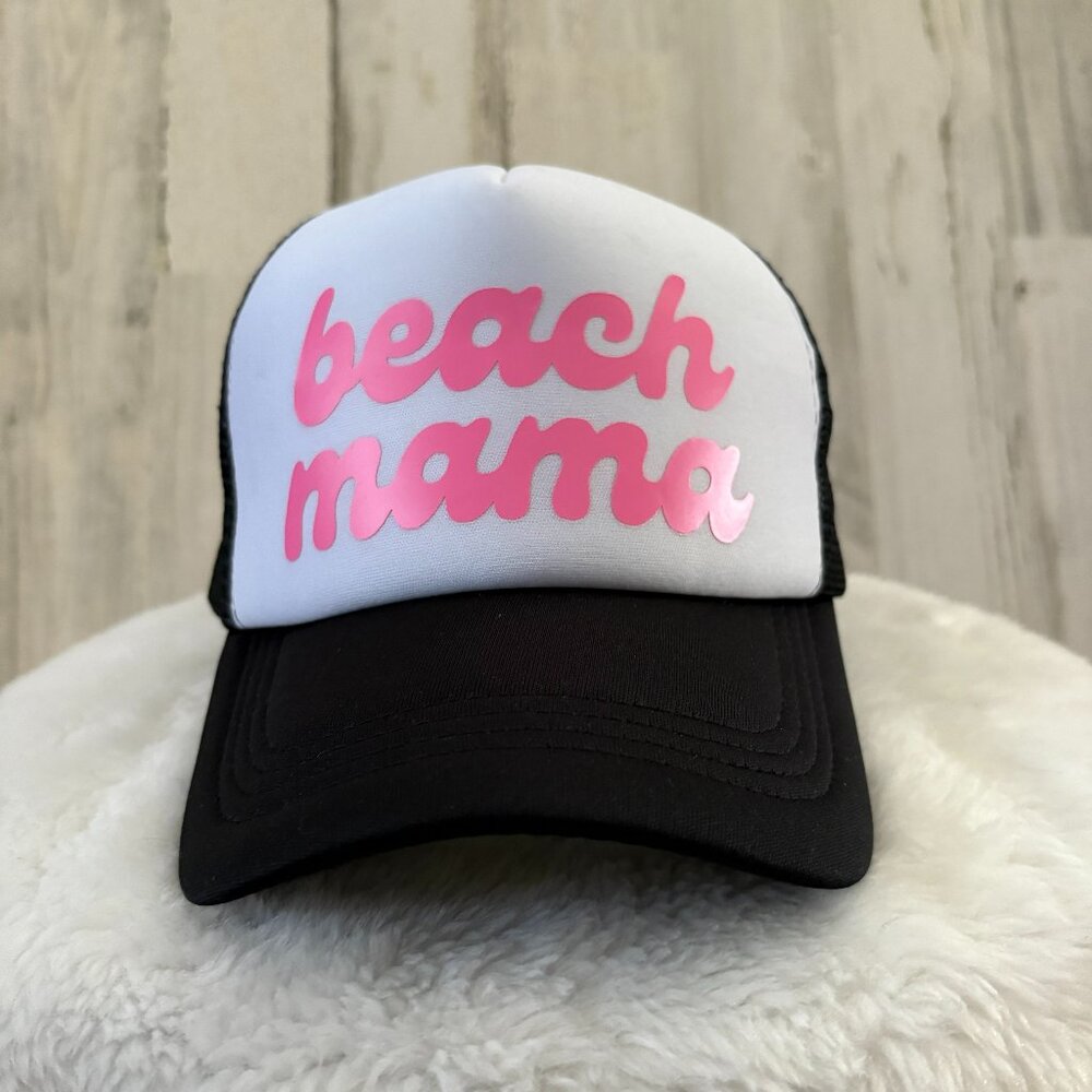 BEACH MAMA | NEW Your Big Sister's Hat Bar Custom Trucker Hat Black/White